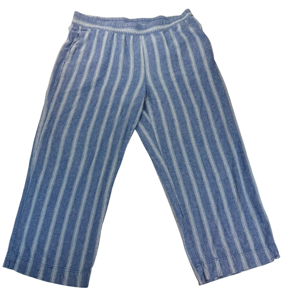 Old Navy Womens XL Linen Blend High Rise Wide Leg Striped Pants Blue White